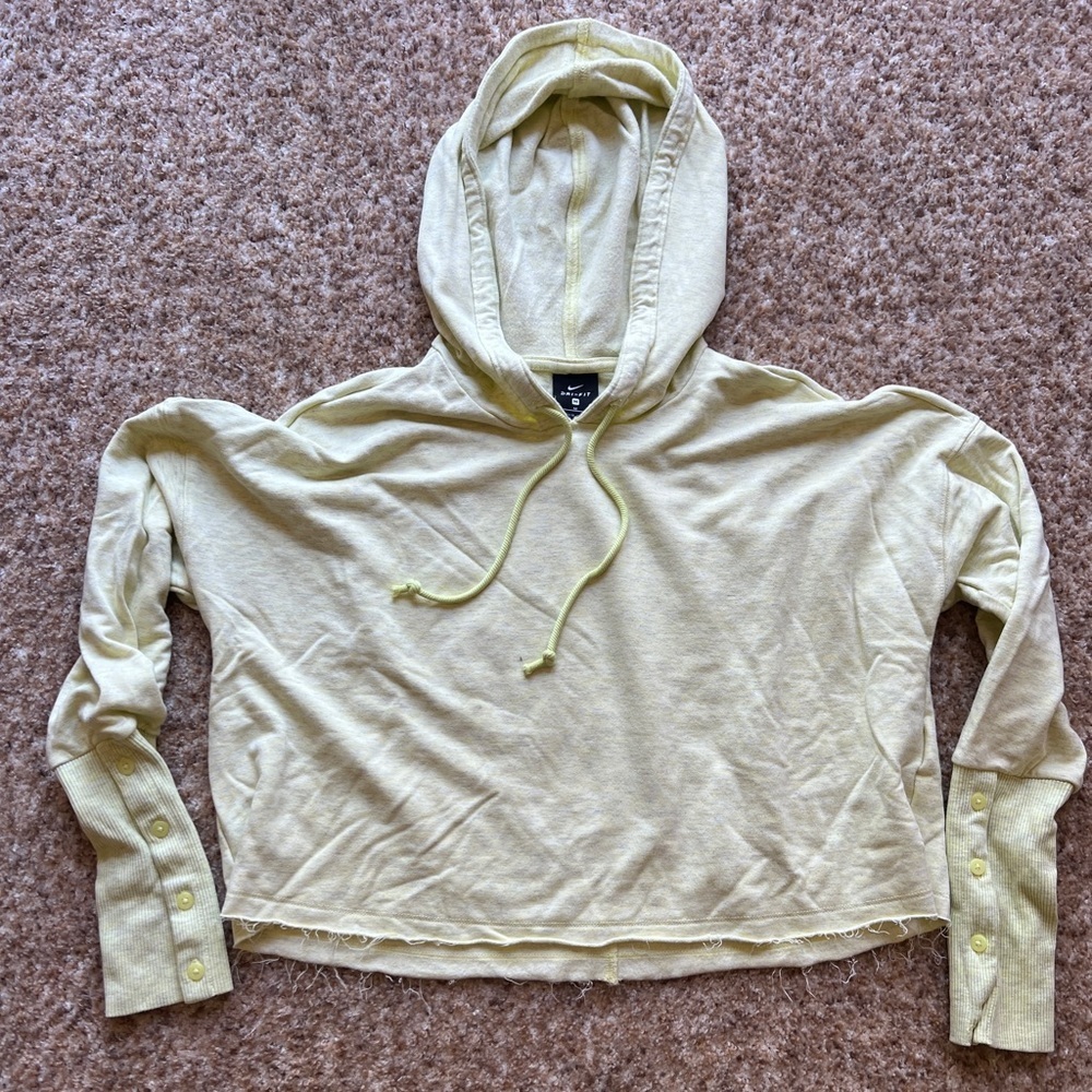 Nike Women’s Dri-Fit crop Hoodie with button detail on button of sleeves medium
